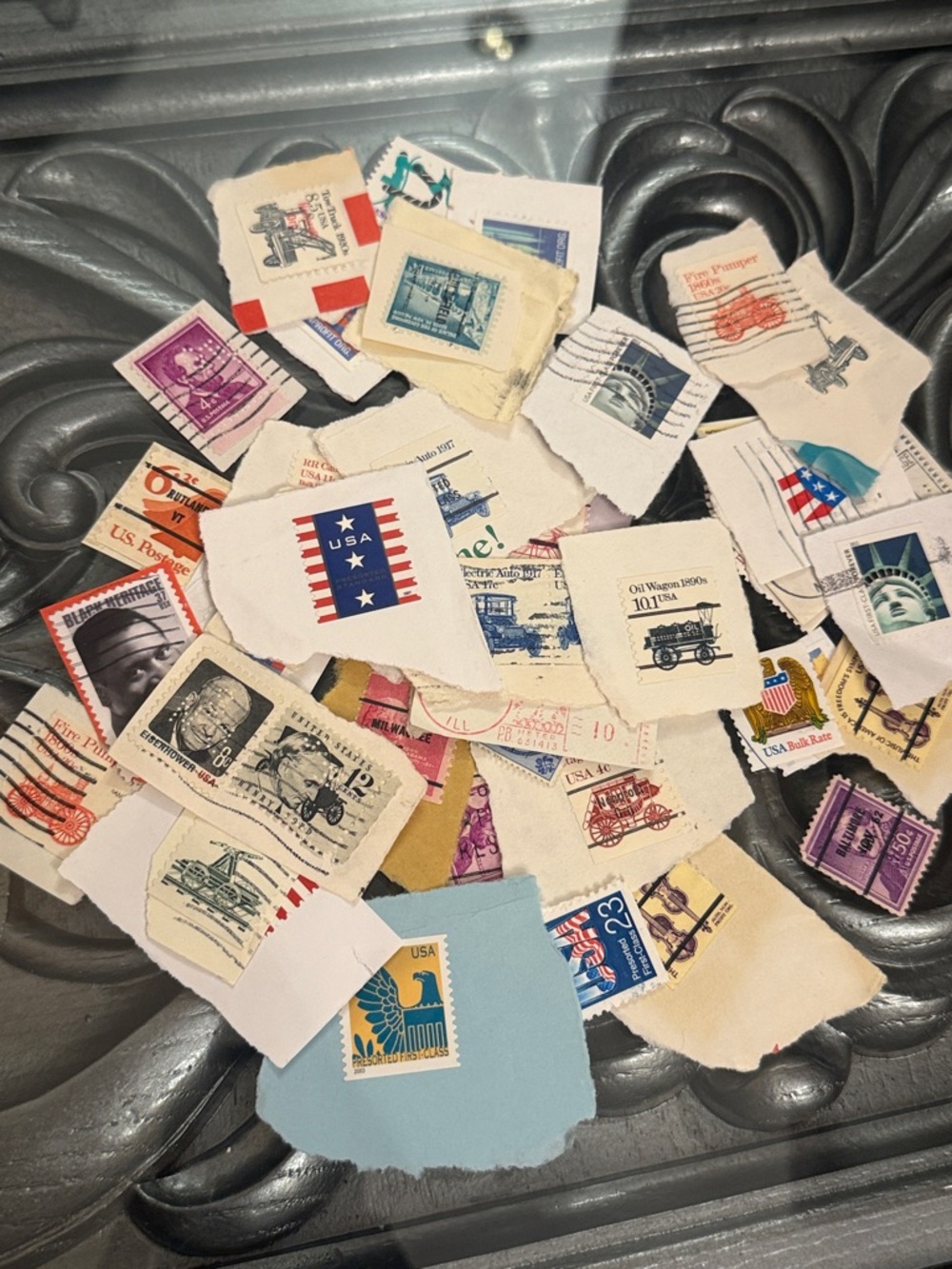 43 Stamps USA Parfin Precancel Assorted Colorful Postage Stamp Scrap Lot
